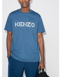 blaues bedrucktes T-Shirt mit einem Rundhalsausschnitt von Kenzo