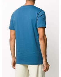 blaues bedrucktes T-Shirt mit einem Rundhalsausschnitt von Moschino