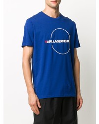 blaues bedrucktes T-Shirt mit einem Rundhalsausschnitt von Karl Lagerfeld