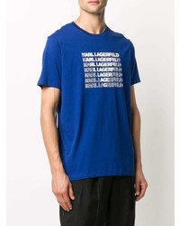 blaues bedrucktes T-Shirt mit einem Rundhalsausschnitt von Karl Lagerfeld