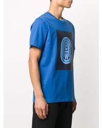 blaues bedrucktes T-Shirt mit einem Rundhalsausschnitt von Coach