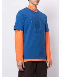 blaues bedrucktes T-Shirt mit einem Rundhalsausschnitt von A Bathing Ape