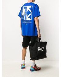 blaues bedrucktes T-Shirt mit einem Rundhalsausschnitt von Off-White