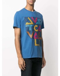 blaues bedrucktes T-Shirt mit einem Rundhalsausschnitt von Just Cavalli