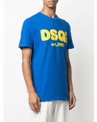 blaues bedrucktes T-Shirt mit einem Rundhalsausschnitt von DSQUARED2