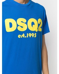 blaues bedrucktes T-Shirt mit einem Rundhalsausschnitt von DSQUARED2