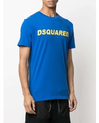 blaues bedrucktes T-Shirt mit einem Rundhalsausschnitt von DSQUARED2