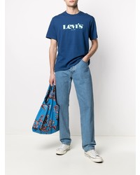 blaues bedrucktes T-Shirt mit einem Rundhalsausschnitt von Levi's