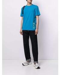 blaues bedrucktes T-Shirt mit einem Rundhalsausschnitt von Ea7 Emporio Armani