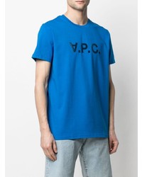 blaues bedrucktes T-Shirt mit einem Rundhalsausschnitt von A.P.C.