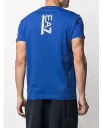 blaues bedrucktes T-Shirt mit einem Rundhalsausschnitt von Ea7 Emporio Armani