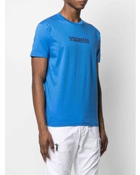 blaues bedrucktes T-Shirt mit einem Rundhalsausschnitt von DSQUARED2