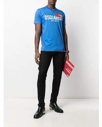 blaues bedrucktes T-Shirt mit einem Rundhalsausschnitt von DSQUARED2