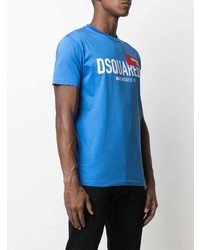 blaues bedrucktes T-Shirt mit einem Rundhalsausschnitt von DSQUARED2