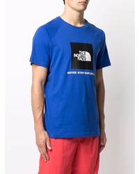 blaues bedrucktes T-Shirt mit einem Rundhalsausschnitt von The North Face