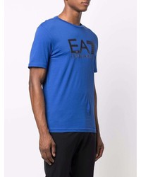 blaues bedrucktes T-Shirt mit einem Rundhalsausschnitt von Ea7 Emporio Armani