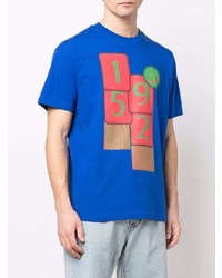 blaues bedrucktes T-Shirt mit einem Rundhalsausschnitt von Moncler