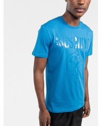 blaues bedrucktes T-Shirt mit einem Rundhalsausschnitt von Moschino