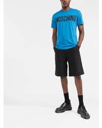 blaues bedrucktes T-Shirt mit einem Rundhalsausschnitt von Moschino