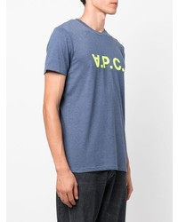 blaues bedrucktes T-Shirt mit einem Rundhalsausschnitt von A.P.C.