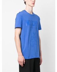 blaues bedrucktes T-Shirt mit einem Rundhalsausschnitt von Moschino