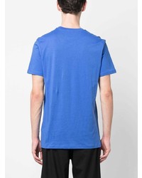 blaues bedrucktes T-Shirt mit einem Rundhalsausschnitt von Moschino