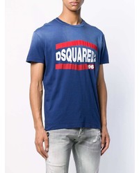 blaues bedrucktes T-Shirt mit einem Rundhalsausschnitt von DSQUARED2