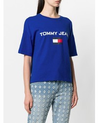 blaues bedrucktes T-Shirt mit einem Rundhalsausschnitt von Tommy Jeans