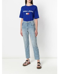 blaues bedrucktes T-Shirt mit einem Rundhalsausschnitt von Tommy Jeans