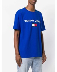 blaues bedrucktes T-Shirt mit einem Rundhalsausschnitt von Tommy Jeans