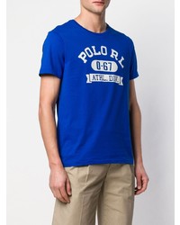 blaues bedrucktes T-Shirt mit einem Rundhalsausschnitt von Polo Ralph Lauren