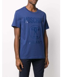 blaues bedrucktes T-Shirt mit einem Rundhalsausschnitt von Moschino