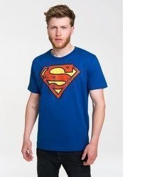 blaues bedrucktes T-Shirt mit einem Rundhalsausschnitt von Logoshirt