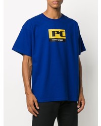 blaues bedrucktes T-Shirt mit einem Rundhalsausschnitt von PACCBET