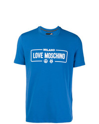 blaues bedrucktes T-Shirt mit einem Rundhalsausschnitt von Love Moschino