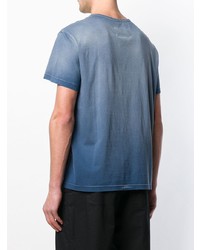 blaues bedrucktes T-Shirt mit einem Rundhalsausschnitt von Maison Margiela