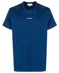 blaues bedrucktes T-Shirt mit einem Rundhalsausschnitt von Maison Labiche
