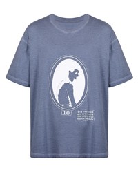 blaues bedrucktes T-Shirt mit einem Rundhalsausschnitt von Maison Margiela