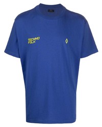 blaues bedrucktes T-Shirt mit einem Rundhalsausschnitt von Marcelo Burlon County of Milan