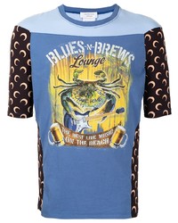 blaues bedrucktes T-Shirt mit einem Rundhalsausschnitt von Marine Serre