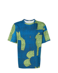 blaues bedrucktes T-Shirt mit einem Rundhalsausschnitt von Marni