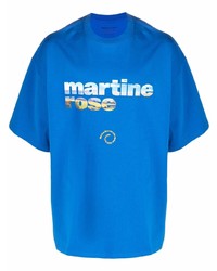 blaues bedrucktes T-Shirt mit einem Rundhalsausschnitt von Martine Rose