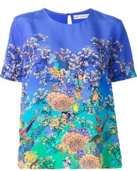 blaues bedrucktes T-Shirt mit einem Rundhalsausschnitt von Mary Katrantzou