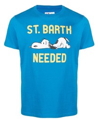 blaues bedrucktes T-Shirt mit einem Rundhalsausschnitt von MC2 Saint Barth