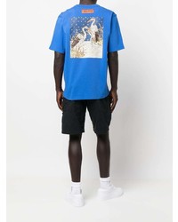 blaues bedrucktes T-Shirt mit einem Rundhalsausschnitt von Heron Preston