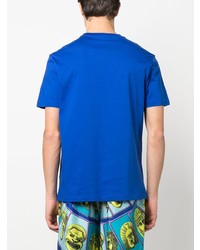 blaues bedrucktes T-Shirt mit einem Rundhalsausschnitt von Versace