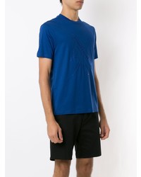 blaues bedrucktes T-Shirt mit einem Rundhalsausschnitt von Armani Exchange