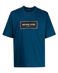 blaues bedrucktes T-Shirt mit einem Rundhalsausschnitt von Michael Kors