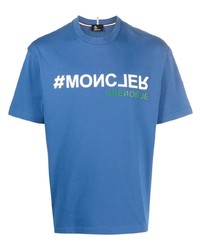 blaues bedrucktes T-Shirt mit einem Rundhalsausschnitt von MONCLER GRENOBLE