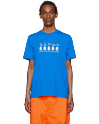 blaues bedrucktes T-Shirt mit einem Rundhalsausschnitt von Moncler